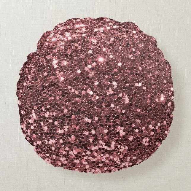 Modern Rose Gold Faux Glitter Print Round Pillow (Front)
