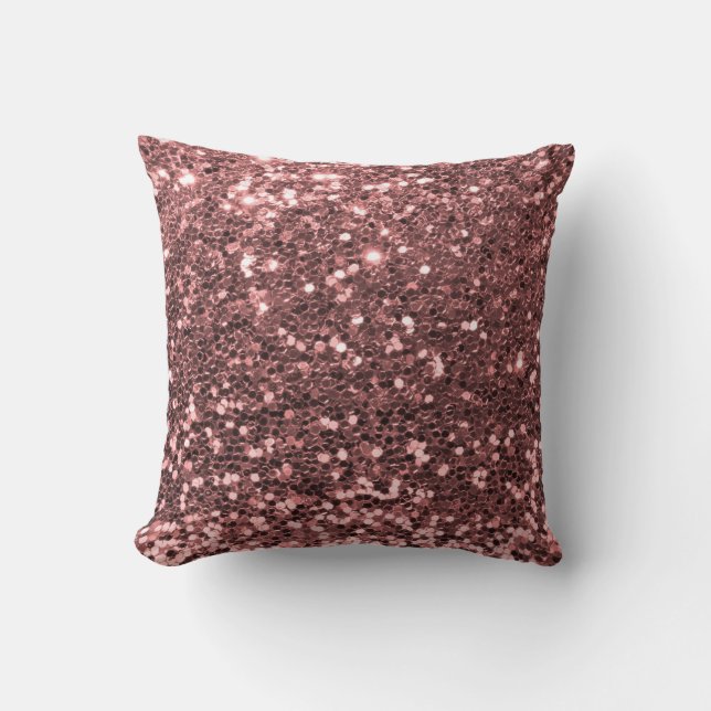 Modern Rose Gold Faux Glitter Shine Print Throw Pillow (Front)
