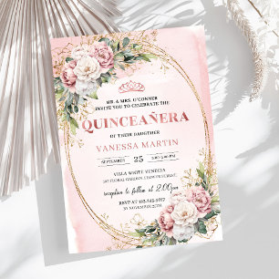 Modern Rose Gold Floral Greenery 15th Birthday Invitation
