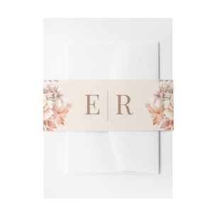 Modern Rose Gold Floral Monogram Wedding Invitation Belly Band