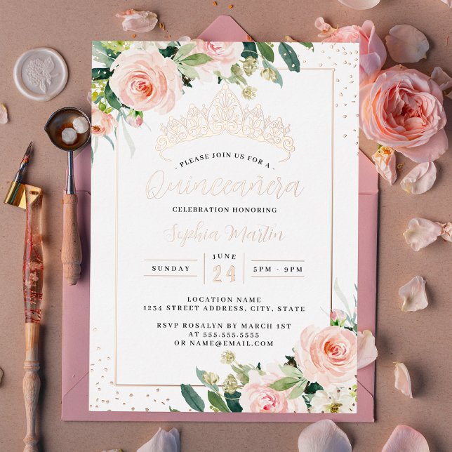 Modern Rose Gold Floral Quinceanera  (Creator Uploaded)