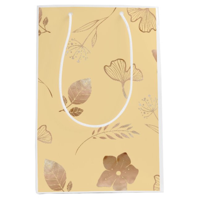 Modern rose gold flowers and leaves medium gift bag (Front)