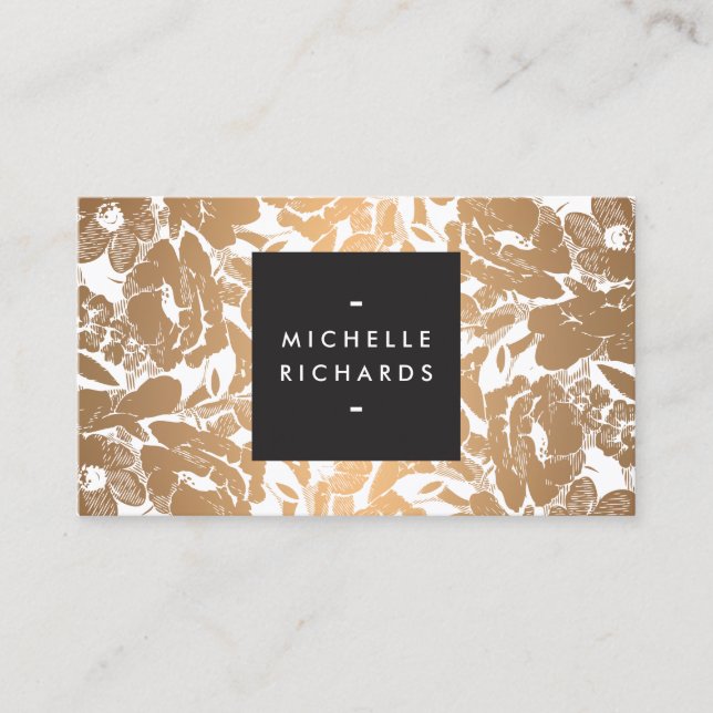 Modern Rose Gold Flowers Business Card (Front)
