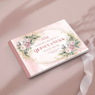 Modern Rose Gold Flowers Eucalyptus Quince Guest Book