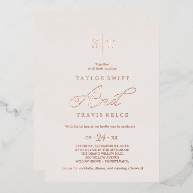 Modern Rose Gold Foil | Blush Monogram Wedding  (Front/Back)