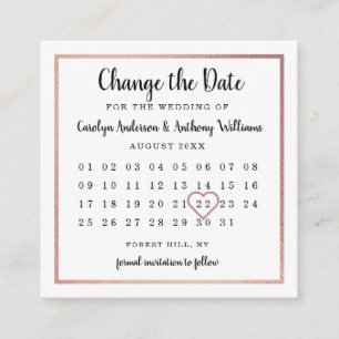 Modern Rose Gold Foil Calendar Change The Date Enclosure Card