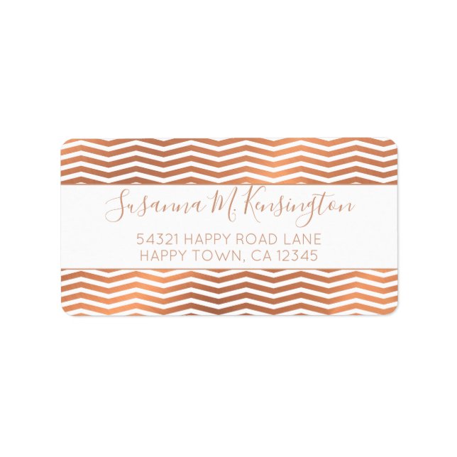 Modern Rose Gold Foil Chevron on White Address Label (Front)