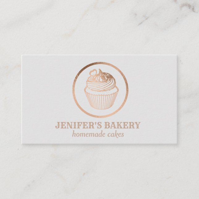 Modern rose gold foil cupcake homemade bakery business card (Front)