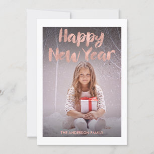 Modern Rose Gold Foil Happy New Year's Photo Card