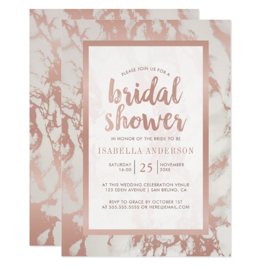 Modern Rose Gold Foil & Marble Bridal Shower Card