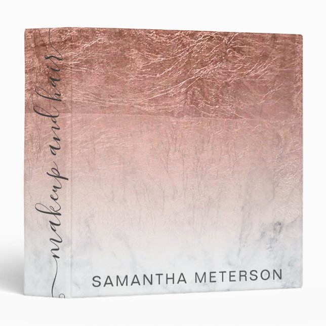 Modern rose gold foil ombre marble makeup hair binder (Front/Spine)