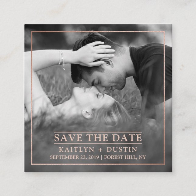 Modern Rose Gold Foil Photo Save The Date Enclosure Card (Front)