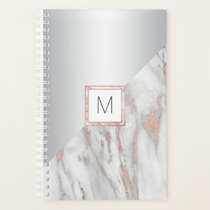 Modern Rose Gold Foil Pink Grey Marble   MONOGRAM Planner