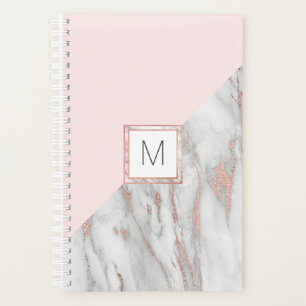 Modern Rose Gold Foil Pink Grey Marble   MONOGRAM Planner