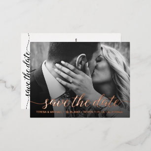 Modern Rose Gold foil Save the date Photo Wedding  Invitation Postcard
