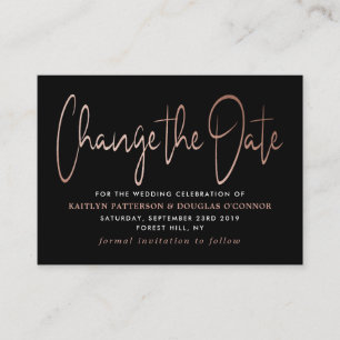 Modern Rose Gold Foil Script Change The Date Enclosure Card
