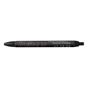Modern Rose Gold Foil Script Effect Wedding Favour Black Ink Pen