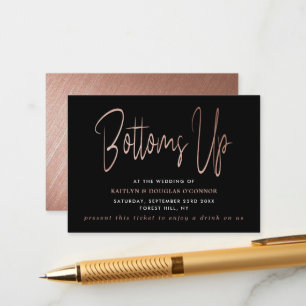 Modern Rose Gold Foil Script Free Drink Ticket Enclosure Card