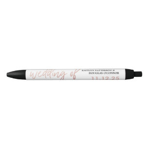 Modern Rose Gold Foil Script Wedding Favor Black Ink Pen