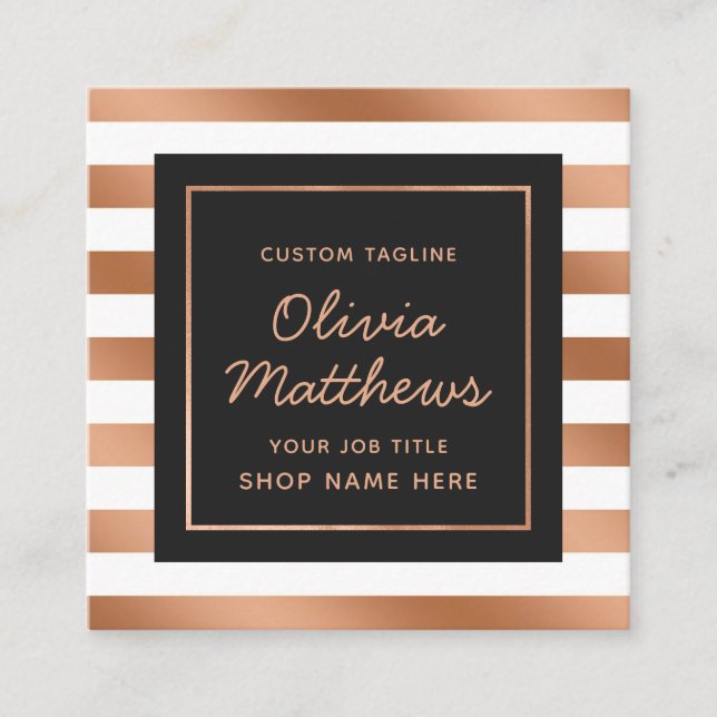 Modern Rose Gold Foil Stripes Luxurious Square Business Card (Front)