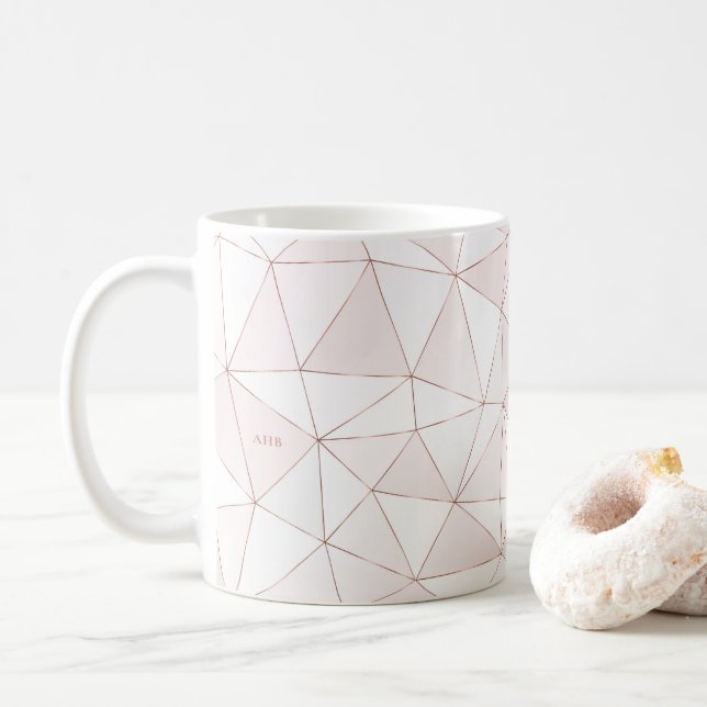 Modern Rose Gold Geometric Abstract Monogram Coffee Mug (With Donut)
