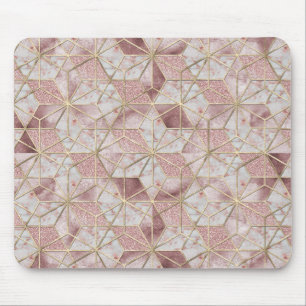 Modern rose gold geometric star flower pattern mouse pad