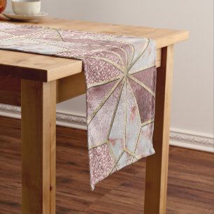 Modern rose gold geometric star flower pattern short table runner