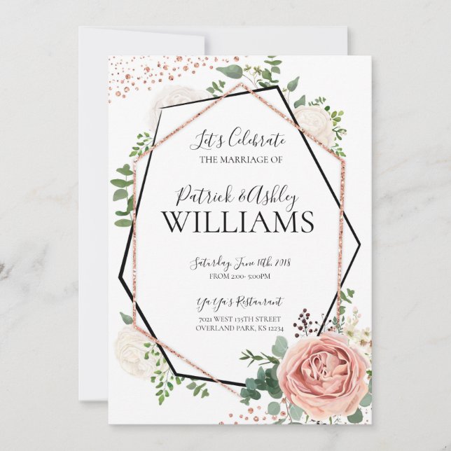 Modern Rose Gold Geometric Wedding Reception Invitation (Front)