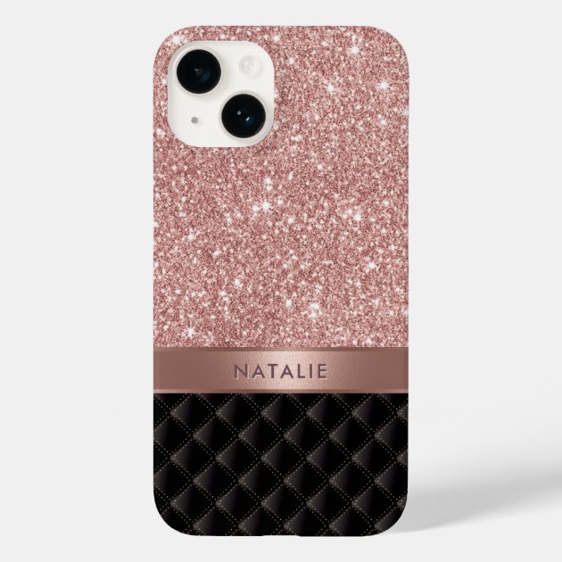Modern Rose Gold Glitter Black Luxury Custom Name Case-Mate iPhone