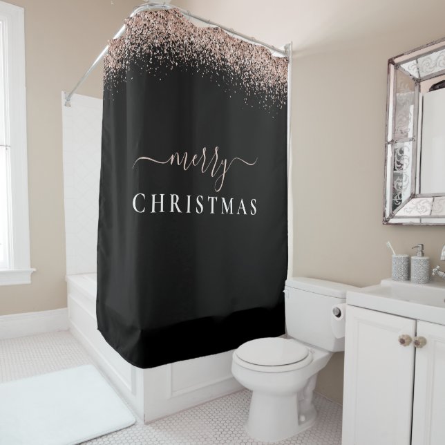 Modern Rose Gold Glitter Black Merry Christmas (In Situ)