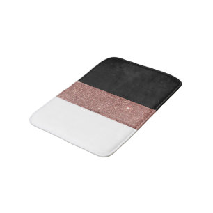 Modern Rose Gold Glitter Black White Colour Blocks Bath Mat