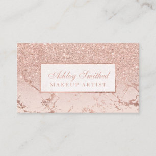 Modern rose gold glitter blush marble ombre makeup business card