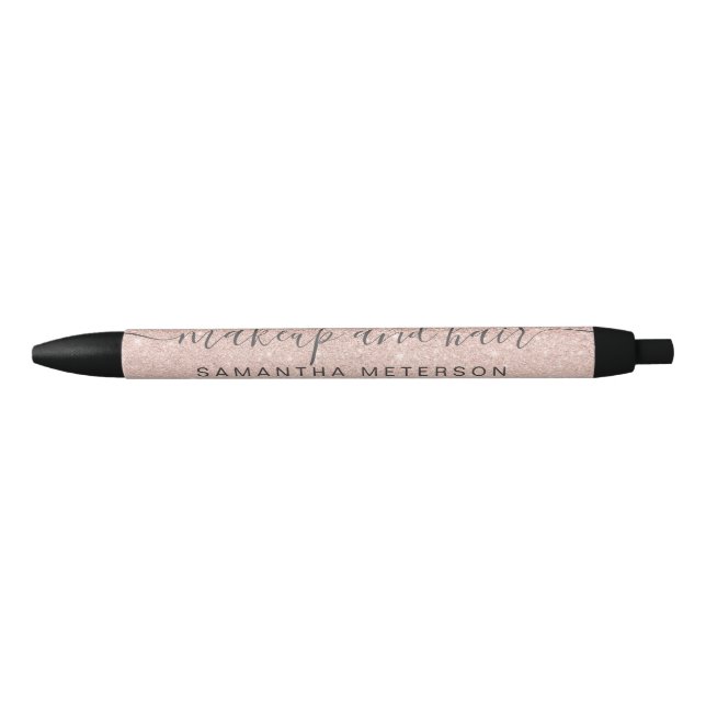 Modern rose gold glitter blush ombre makeup name black ink pen (Front)