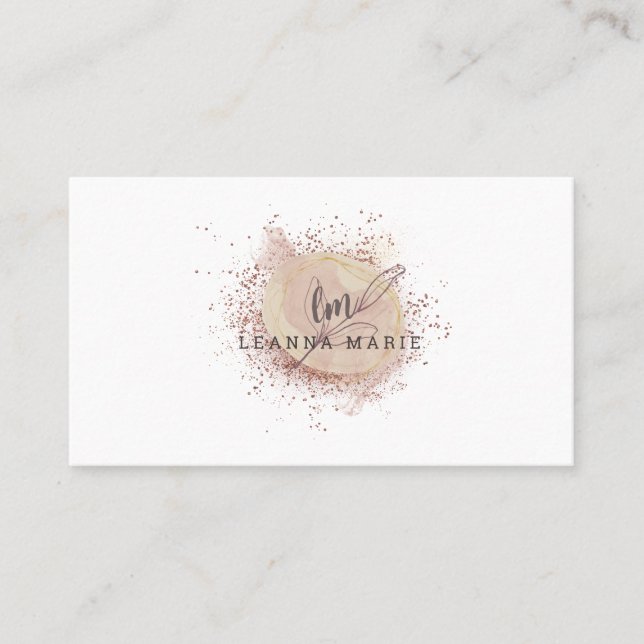 Modern Rose Gold Glitter Blush Watercolor Business Card (Front)