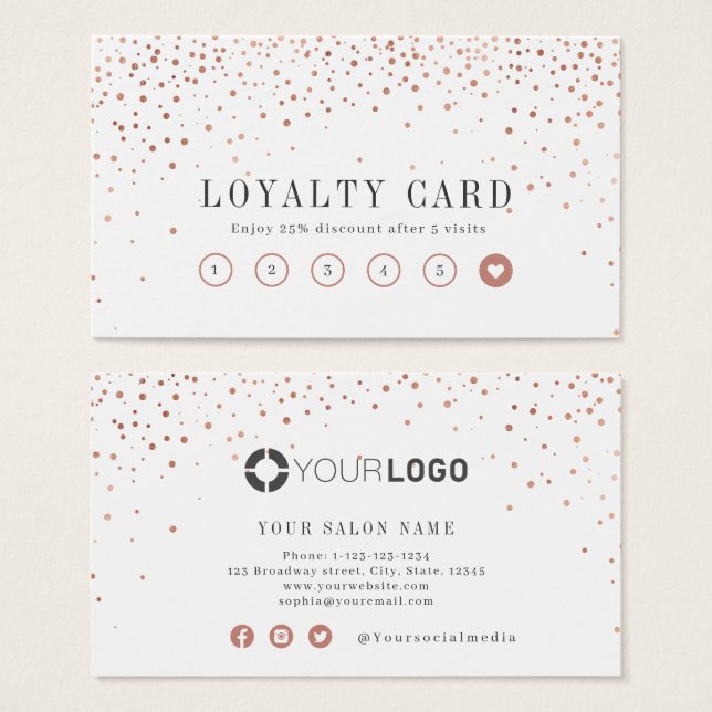 Modern rose gold glitter business loyalty card (Front & Back)