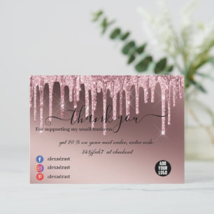 Modern Rose Gold Glitter Business Thank You Card