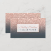 Modern rose gold glitter charcoal ombre makeup business card (Front/Back)