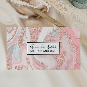 Modern rose gold glitter coral grey pastel marble business card