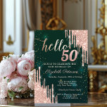 Modern Rose Gold Glitter Drips Green 50th Birthday Invitation<br><div class="desc">A modern,  chic,  and glamourous with glitter drips on a green background.</div>