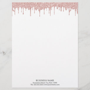 Modern Rose Gold Glitter Drips Letterhead