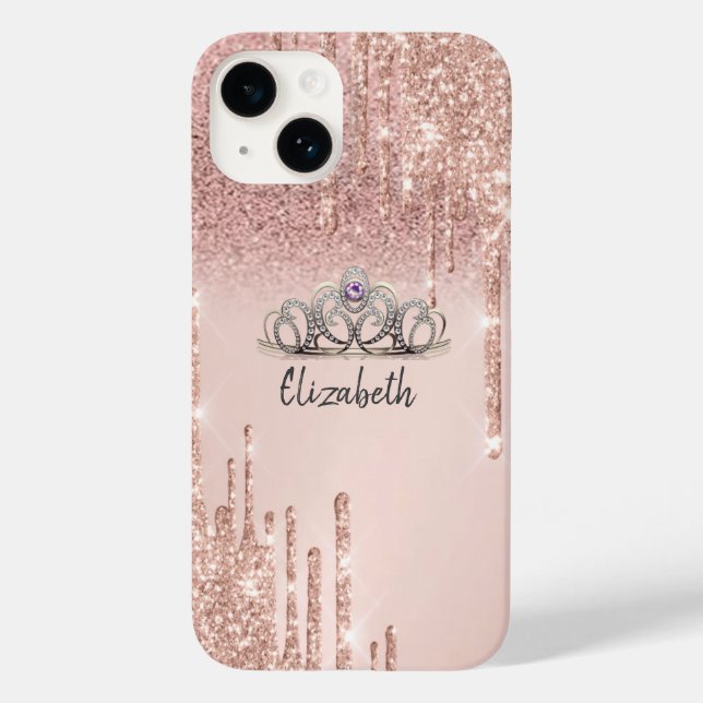 Modern Rose Gold Glitter Drips Ombre Tiara Case-Mate iPhone Case (Back)