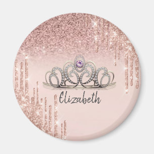 Modern Rose Gold Glitter Drips Ombre Tiara  Cerami Magnet