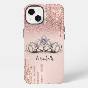 Modern Rose Gold Glitter Drips Ombre Tiara  iPhone 13 Case