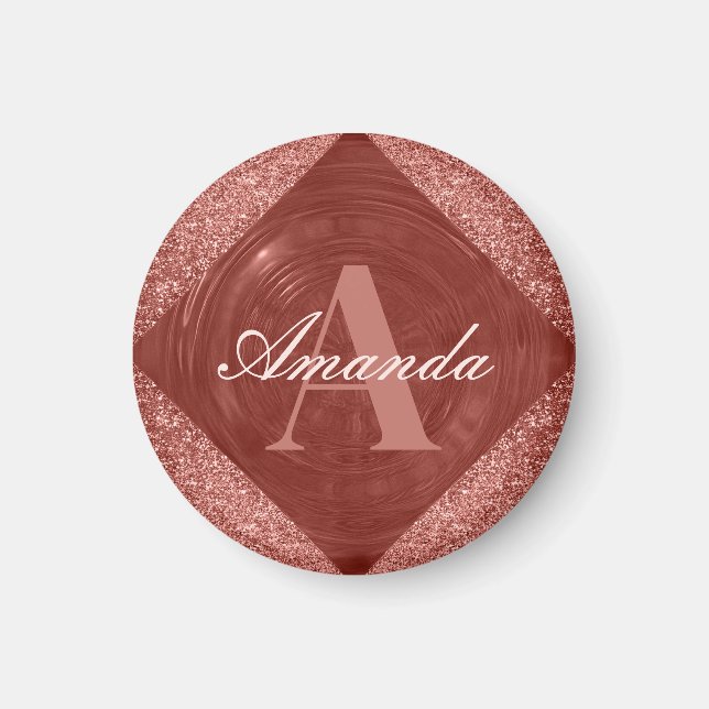 Modern Rose Gold Glitter Girly Monogram Magnet (Front)