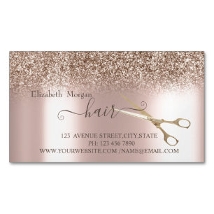 Modern Rose Gold Glitter ,Gold Scissors Hair Magnetic Business Card