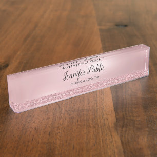 Modern Rose Gold Glitter Handwriting Text Name Nameplate