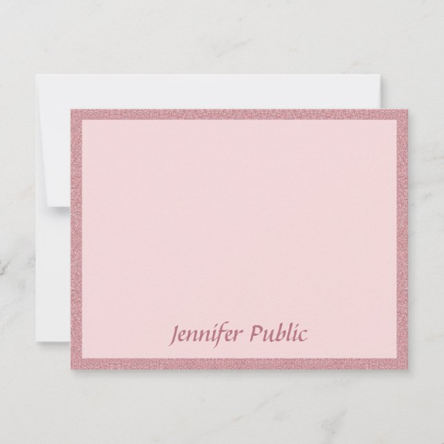 Modern Rose Gold Glitter Handwritten Script Chic Card (Front)