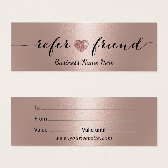 Modern Rose Gold Glitter Heart Salon Spa Gift Card (Front & Back)