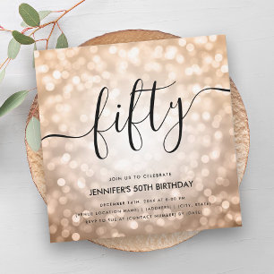 Modern Rose Gold Glitter Lights 50th Birthday  Invitation