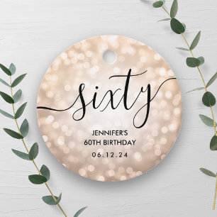 Modern Rose Gold Glitter Lights 60th Birthday  Favour Tags